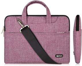 img 1 attached to 💜 Qishare 15-16 inch Laptop Case: Multi-functional Notebook Sleeve with Shoulder Strap - Purple Lines