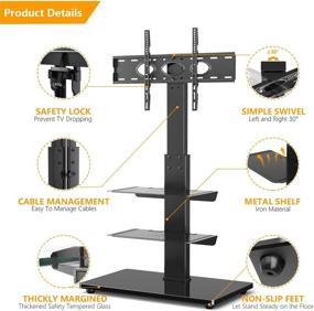 img 2 attached to 5Rcom Tall Swivel Floor TV Stand: Adjustable Height, 3 Shelves, Mount for 32-65 inch TVs - Black