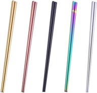 dtdepth stainless steel chopsticks - premium 5 pairs for effortless dining - multicolor, 9.06inch, reusable, dishwasher safe - lightweight, non slip flat chop sticks - no color fading - easy to use and clean logo