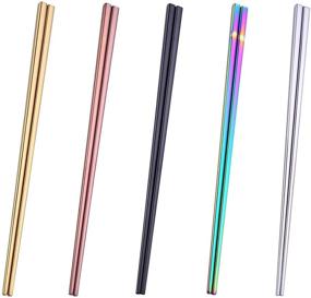 img 4 attached to Dtdepth Stainless Steel Chopsticks - Premium 5 Pairs for Effortless Dining - Multicolor, 9.06inch, Reusable, Dishwasher Safe - Lightweight, Non Slip Flat Chop Sticks - No Color Fading - Easy to Use and Clean