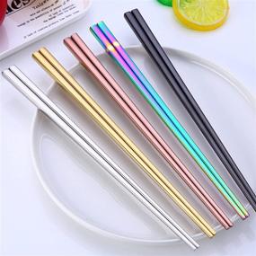 img 2 attached to Dtdepth Stainless Steel Chopsticks - Premium 5 Pairs for Effortless Dining - Multicolor, 9.06inch, Reusable, Dishwasher Safe - Lightweight, Non Slip Flat Chop Sticks - No Color Fading - Easy to Use and Clean