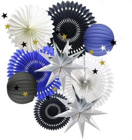 img 4 attached to 🎉 Hanging Party Decoration Supplies - Tissue Paper Fans, Star Garland, Paper Lanterns - Navy Blue, White, Black - Perfect for Graduation, Wedding, Anniversary, Birthday Backdrop Decoration