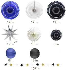 img 3 attached to 🎉 Hanging Party Decoration Supplies - Tissue Paper Fans, Star Garland, Paper Lanterns - Navy Blue, White, Black - Perfect for Graduation, Wedding, Anniversary, Birthday Backdrop Decoration