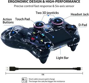 img 2 attached to 🎮 Black Ghost Style Wireless Controller for PS4 - High Performance Double Vibration, Compatible with Playstation 4/Pro/Slim/PC, Sensitive Touch Pad, Audio Function, Mini LED Indicator