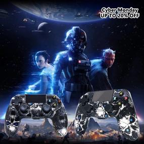 img 1 attached to 🎮 Black Ghost Style Wireless Controller for PS4 - High Performance Double Vibration, Compatible with Playstation 4/Pro/Slim/PC, Sensitive Touch Pad, Audio Function, Mini LED Indicator