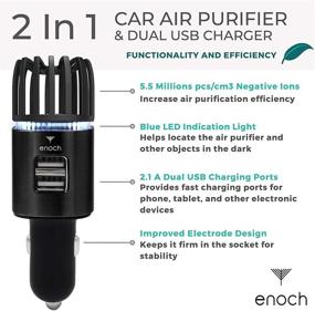 img 2 attached to 🚗 Enoch Car Air Purifier with USB Car Charger 2-Port: Eliminates Odors, Dust, Smoke, Pet & Food Odors. Ionic Ozone Technology for Fresh & Clean Air. Color: Black