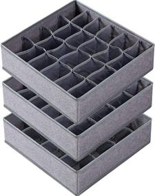 img 4 attached to 🗄️ 64 Cell Drawer Organizers, Set of 3 Pack Sock and Underwear Organizer Dividers: Fabric Foldable Cabinet Closet Organizers and Storage Boxes for Socks, Underwear, Ties (16+24+24 Cell, Gray)