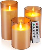 🕯️ flickering flameless candles battery operated with remote - pack of 3 large pillar candles in dark brown - timer & led lights логотип