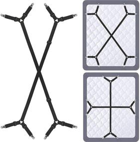 img 4 attached to Adjustable Crisscross Bed Sheet Holder Straps - Elastic Band Fitted Fasten Suspenders Grippers, 2Pcs/Set in Black by Siaomo