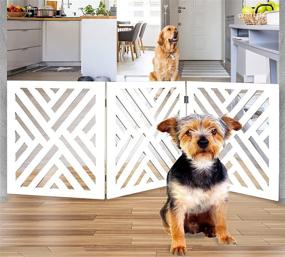 img 4 attached to 🐾 Bundaloo Decorative Wooden Dog Gate: Expandable Fence for Stairs, Doorways & Hallways - Small to Medium Pets