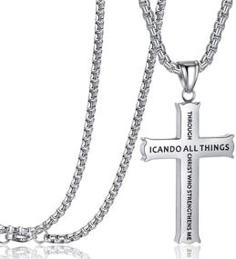 img 4 attached to 🙏 Stylish Stainless Steel Rehoboth Cross Pendant Necklace: Philippians 4:13 Bible Verse, 24 Inch Chain for All Genders