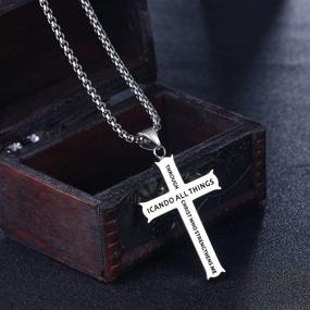 img 2 attached to 🙏 Stylish Stainless Steel Rehoboth Cross Pendant Necklace: Philippians 4:13 Bible Verse, 24 Inch Chain for All Genders