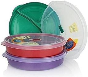 img 1 attached to 3-Pack Chef's 1st Choice Microwave Food Storage Trays - Divided Plates with Lid and Vented Compartments