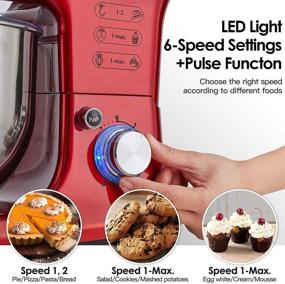 img 3 attached to 🧁 COKLAI Stand Mixer, 6 Speed 5.5-QT Dough Mixer with Metal Lid and Stainless Steel Bowl, Tilt-head Electric Kitchen Mixer with Wire Whisk, Dough Hook, Flat Beater &amp; Splash Guard, Red Food Mixer for Baking