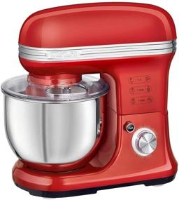 img 4 attached to 🧁 COKLAI Stand Mixer, 6 Speed 5.5-QT Dough Mixer with Metal Lid and Stainless Steel Bowl, Tilt-head Electric Kitchen Mixer with Wire Whisk, Dough Hook, Flat Beater &amp; Splash Guard, Red Food Mixer for Baking