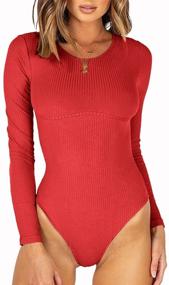 img 4 attached to REORIA Women's Fashion Long Sleeve Underbust Detailing 👚 T Shirts Knit Ribbed Bodysuits Tops with Crew Neck