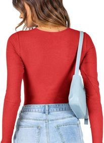 img 1 attached to REORIA Women's Fashion Long Sleeve Underbust Detailing 👚 T Shirts Knit Ribbed Bodysuits Tops with Crew Neck