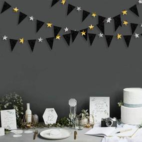 img 1 attached to 🎉 Premium Double-Sided Glitter Metallic Paper Pennant Bunting - 30 Ft Black Gold Silver Party Decorations Triangle Flag Star Banner for Unforgettable Anniversary, Birthday, Wedding, Shower, Engagement, Graduation Parties