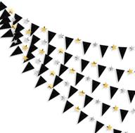 🎉 premium double-sided glitter metallic paper pennant bunting - 30 ft black gold silver party decorations triangle flag star banner for unforgettable anniversary, birthday, wedding, shower, engagement, graduation parties logo