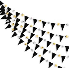img 4 attached to 🎉 Premium Double-Sided Glitter Metallic Paper Pennant Bunting - 30 Ft Black Gold Silver Party Decorations Triangle Flag Star Banner for Unforgettable Anniversary, Birthday, Wedding, Shower, Engagement, Graduation Parties