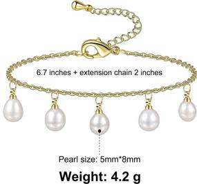 img 3 attached to 📿 Cowlyn Cultured Pearl Tassel Dangle Link Bracelets - Adjustable 14K Gold Chain, Dainty Jewelry Gift for Women, Wife, Girls, and Mothers