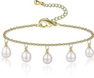 📿 cowlyn cultured pearl tassel dangle link bracelets - adjustable 14k gold chain, dainty jewelry gift for women, wife, girls, and mothers logo