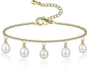 img 4 attached to 📿 Cowlyn Cultured Pearl Tassel Dangle Link Bracelets - Adjustable 14K Gold Chain, Dainty Jewelry Gift for Women, Wife, Girls, and Mothers