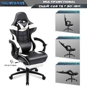 img 1 attached to 🎮 High Back, Ergonomic White Gaming Chair with Footrest for Big and Tall Adults, Massage Function, Wide Seat and Lumbar Support - Ideal Game Chair for Heavy Duty Gaming, Computer Use, with Headrest