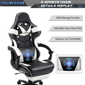 img 2 attached to 🎮 High Back, Ergonomic White Gaming Chair with Footrest for Big and Tall Adults, Massage Function, Wide Seat and Lumbar Support - Ideal Game Chair for Heavy Duty Gaming, Computer Use, with Headrest