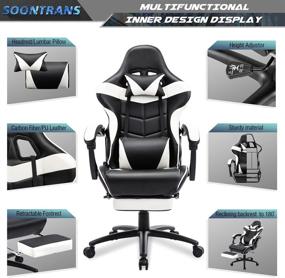 img 3 attached to 🎮 High Back, Ergonomic White Gaming Chair with Footrest for Big and Tall Adults, Massage Function, Wide Seat and Lumbar Support - Ideal Game Chair for Heavy Duty Gaming, Computer Use, with Headrest