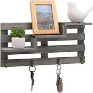 📚 rustic gray wooden staircase wall shelf with 3 tiers and 4 key hooks by mygift logo