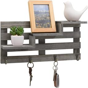 img 4 attached to 📚 Rustic Gray Wooden Staircase Wall Shelf with 3 Tiers and 4 Key Hooks by MyGift