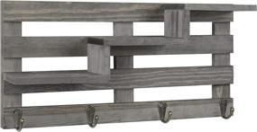 img 1 attached to 📚 Rustic Gray Wooden Staircase Wall Shelf with 3 Tiers and 4 Key Hooks by MyGift