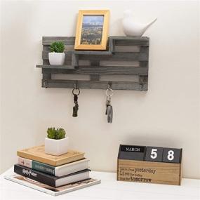 img 3 attached to 📚 Rustic Gray Wooden Staircase Wall Shelf with 3 Tiers and 4 Key Hooks by MyGift