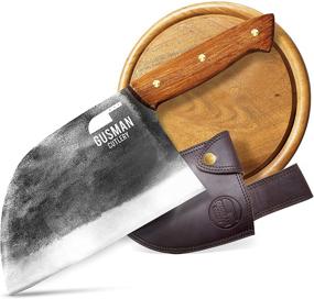 img 4 attached to Ручной сербский нож для повара и мясной тесак Gusman Cutlery - набор - рустовая полная конструкция из углеродистой стали с ножнами и доской для нарезки - идеально для открытой кухни, готовки, нарезки овощей и большого поварского ножа для кемпинга.