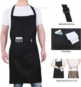 img 1 attached to 🍽️ Premium Water and Stain Resistant Adjustable Bib Apron with Pockets for Cooking - Unisex Chef Apron (1 Pack)