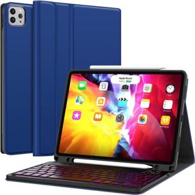 img 4 attached to 🔹 CHESONA iPad Pro 11 2021 Keyboard Case - 3rd Gen, 2nd/1st Gen - 7 Backlight & Detachable - Pencil Holder - Flip Stand Cover - Blue