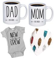 🎁 pregnancy gift 2021 – new mommy and daddy 11 oz mug heart set with 'new to the crew' romper (0-3 months) – top mom and dad gift set for new and expecting parents – baby shower logo