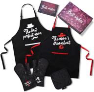 🎁 glotoch cooking aprons set for couples: funny kitchen aprons gift for engagement, wedding, anniversary, valentine’s day - 100% cotton apron set with free oven mitts, potholder, card christmas gift logo