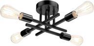 🔆 matte black semi flush mount ceiling light fixture - modern sputnik style close to ceiling light - chandelier ceiling light for bedroom kitchen living room dining room - 4 light with e26 socket logo