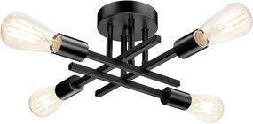 img 4 attached to 🔆 Matte Black Semi Flush Mount Ceiling Light Fixture - Modern Sputnik Style Close to Ceiling Light - Chandelier Ceiling Light for Bedroom Kitchen Living Room Dining Room - 4 Light with E26 Socket