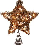 🌟 wbhome lighted rustic star treetop: pre-lit christmas tree topper with 15 warm lights & natural rattan, ideal holiday decoration logo