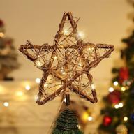 🌟 lewondr christmas tree topper battery powered decorative light - vintage rattan star shaped with led beads, wooden color - ideal christmas tree ornament for home decoration логотип