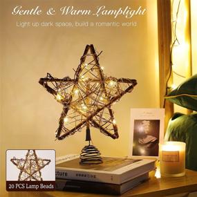 img 3 attached to 🌟 Lewondr Christmas Tree Topper Battery Powered Decorative Light - Vintage Rattan Star Shaped with LED Beads, Wooden Color - Ideal Christmas Tree Ornament for Home Decoration