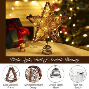 img 2 attached to 🌟 Lewondr Christmas Tree Topper Battery Powered Decorative Light - Vintage Rattan Star Shaped with LED Beads, Wooden Color - Ideal Christmas Tree Ornament for Home Decoration