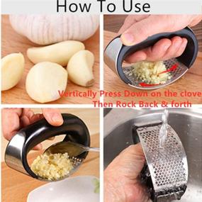 img 1 attached to 🧄 3-in-1 Stainless Steel Garlic Press Rocker + Peeler + Brush - Ultimate Garlic Mincer, Crusher & Clove Mincing Tool