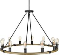 🚜 kira home jericho 42-inch 12-light rustic farmhouse wagon wheel chandelier, round kitchen island light with smoked birch wood style and black finish логотип