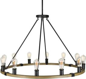 img 2 attached to 🚜 Kira Home Jericho 42-Inch 12-Light Rustic Farmhouse Wagon Wheel Chandelier, Round Kitchen Island Light with Smoked Birch Wood Style and Black Finish