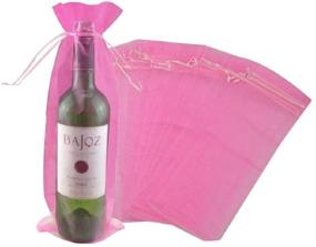 img 4 attached to 🎁 Wuligirl 20pcs Drawstring Organza Wine Bottle Bag 5.5 x 14.5 Inch - Pink Wrapping Gift Bags for Baby Shower, Wedding Favors, Party - Charcoal Reusable Pouches