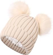 roniky womens winter hat: cable knit silk satin lined beanie with double faux fur pom pom ears - perfect for women and girls logo